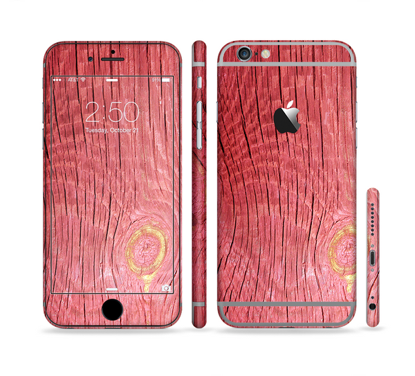 The Red-Wood with Yellow Knot Sectioned Skin Series for the Apple iPhone 6