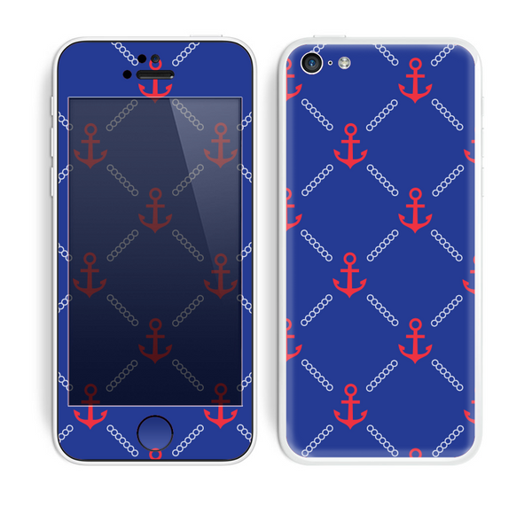 The Red & Blue Seamless Anchor Pattern Skin for the Apple iPhone 5c