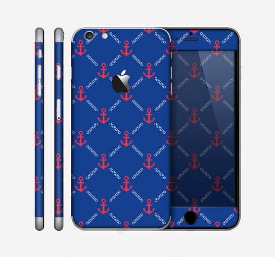 The Red & Blue Seamless Anchor Pattern Skin for the Apple iPhone 6 Plus