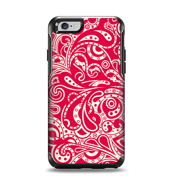 The Red Floral Paisley Pattern Apple iPhone 6 Otterbox Symmetry Case Skin Set