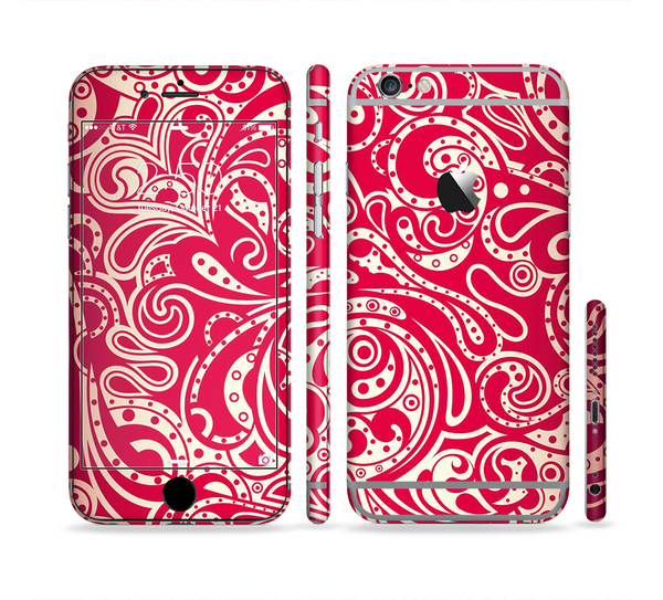 The Red Floral Paisley Pattern Sectioned Skin Series for the Apple iPhone 6 Plus