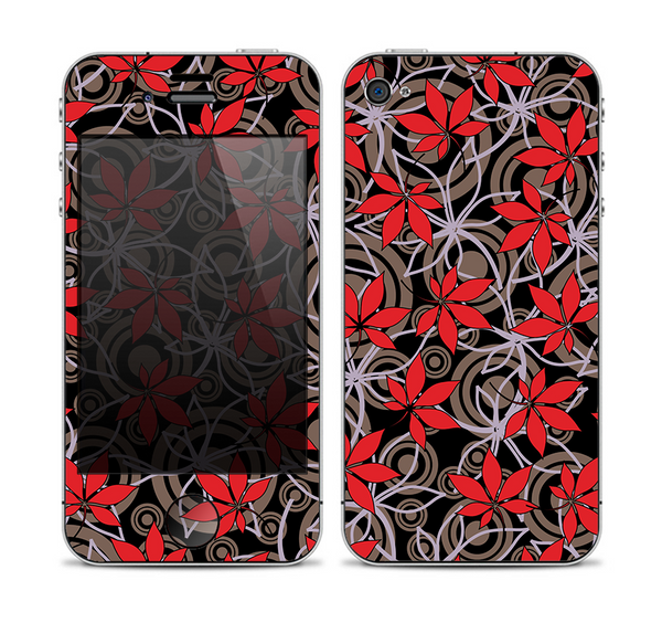 The Red Icon Flowers on Dark Swirl Skin for the Apple iPhone 4-4s