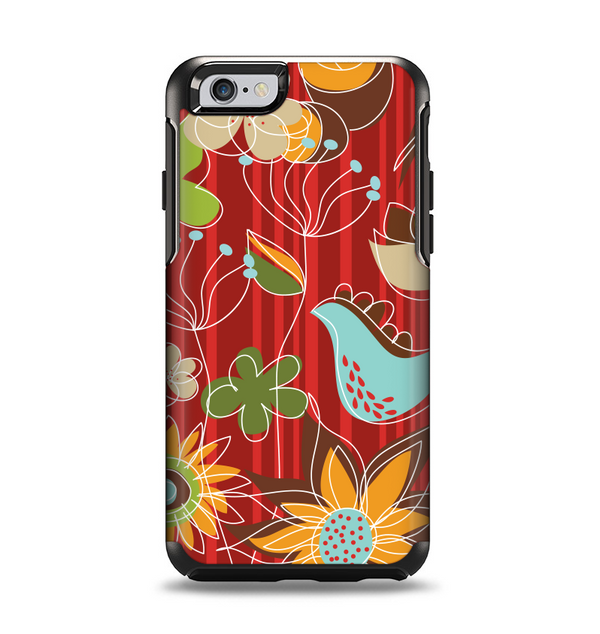 The Red Striped Vector Floral Design Apple iPhone 6 Otterbox Symmetry Case Skin Set