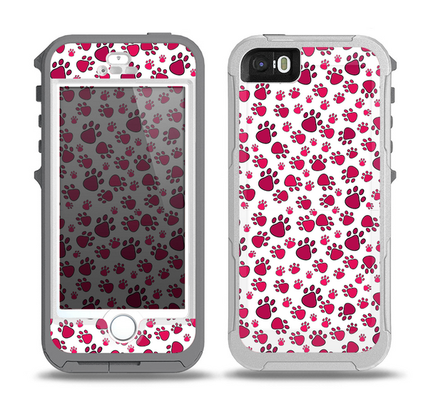 The Red & White Paw Prints Skin for the iPhone 5-5s OtterBox Preserver WaterProof Case