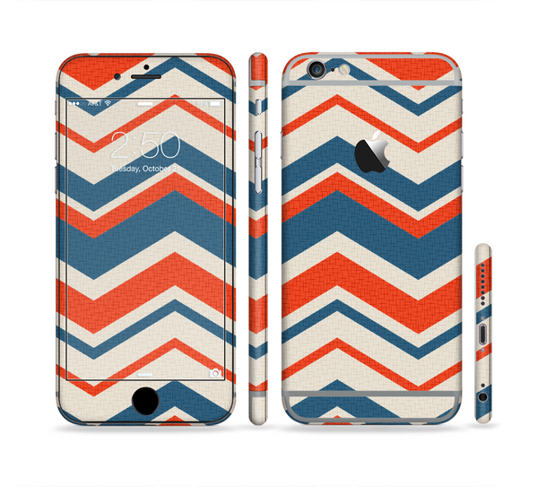 The Red, White and Blue Textile Chevron Pattern Sectioned Skin Series for the Apple iPhone 6 Plus