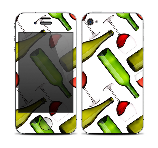 The Red Wine Bottles and Glasses Skin for the Apple iPhone 4-4s