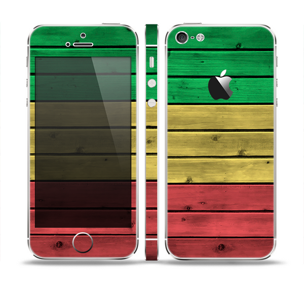 The Red, Yellow and Green Wood Planks Skin Set for the Apple iPhone 5