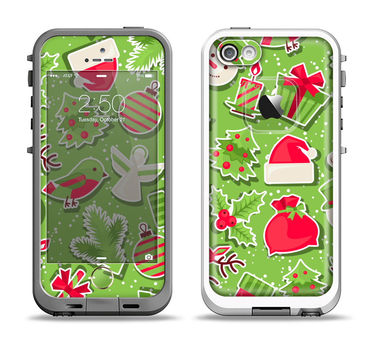 The Red and Green Christmas Icons Apple iPhone 5-5s LifeProof Fre Case Skin Set