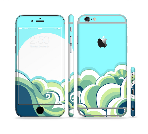 The Retro Blue Vintage Vector Wave Sectioned Skin Series for the Apple iPhone 6