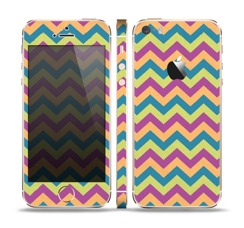 The Retro Colored Green & Purple Chevron Pattern Skin Set for the Apple iPhone 5s