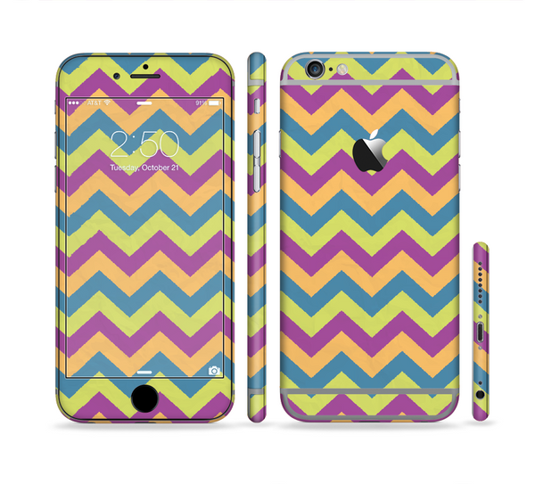 The Retro Colored Green & Purple Chevron Pattern Sectioned Skin Series for the Apple iPhone 6