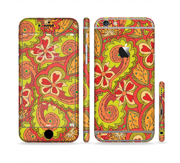 The Retro Red and Green Floral Pattern Sectioned Skin Series for the Apple iPhone 6 Plus