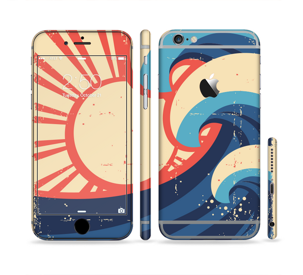 The Retro Vintage Blue vector Waves V3 Sectioned Skin Series for the Apple iPhone 6
