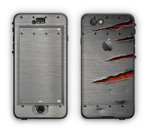 The Ripped Red-Core Metal Apple iPhone 6 Plus LifeProof Nuud Case Skin Set