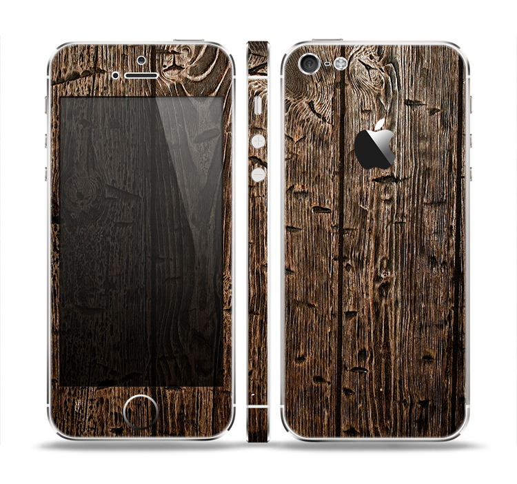 The Rough Textured Dark Wooden Planks Skin Set for the Apple iPhone 5