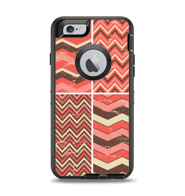 The Scratched Coral & Brown Layered Chevron All Apple iPhone 6 Otterbox Defender Case Skin Set
