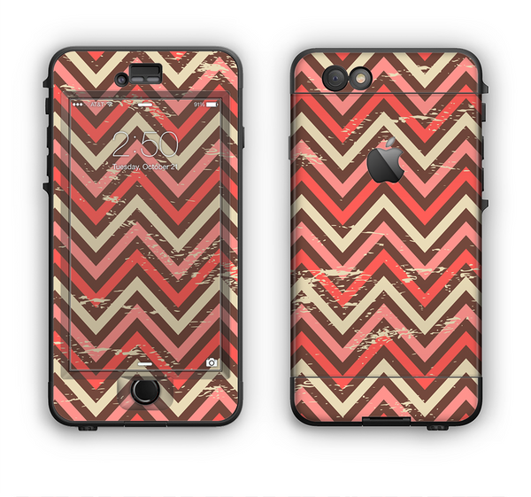 The Scratched Coral & Brown Layered Chevron V3 Apple iPhone 6 Plus LifeProof Nuud Case Skin Set