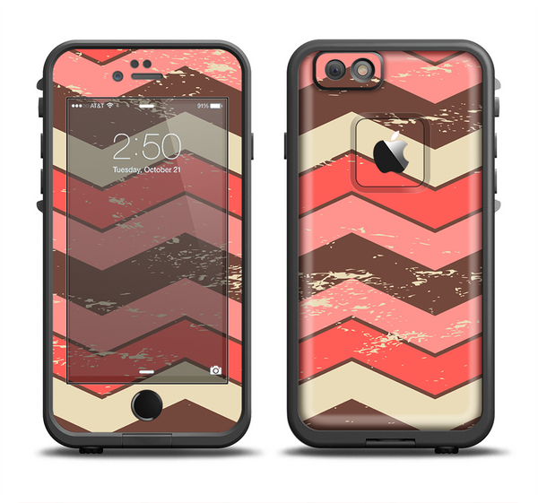 The Scratched Coral & Brown Layered Chevron V4 Apple iPhone 6 LifeProof Fre Case Skin Set