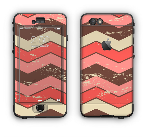 The Scratched Coral & Brown Layered Chevron V4 Apple iPhone 6 Plus LifeProof Nuud Case Skin Set