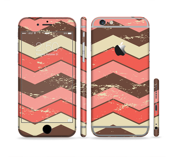 The Scratched Coral & Brown Layered Chevron V4 Sectioned Skin Series for the Apple iPhone 6