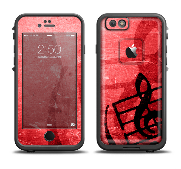 The Scratched Red Surface with Black Music Note Apple iPhone 6 LifeProof Fre Case Skin Set