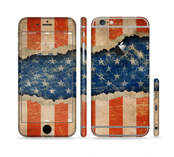 The Scratched Surface Peeled American Flag Sectioned Skin Series for the Apple iPhone 6