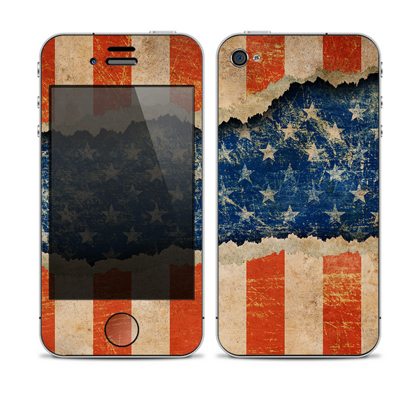 The Scratched Surface Peeled American Flag Skin for the Apple iPhone 4-4s