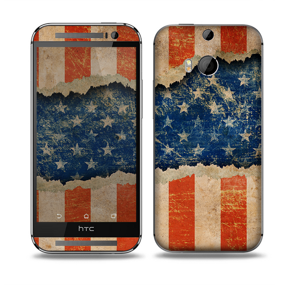 The Scratched Surface Peeled American Flag Skin for the HTC One M8