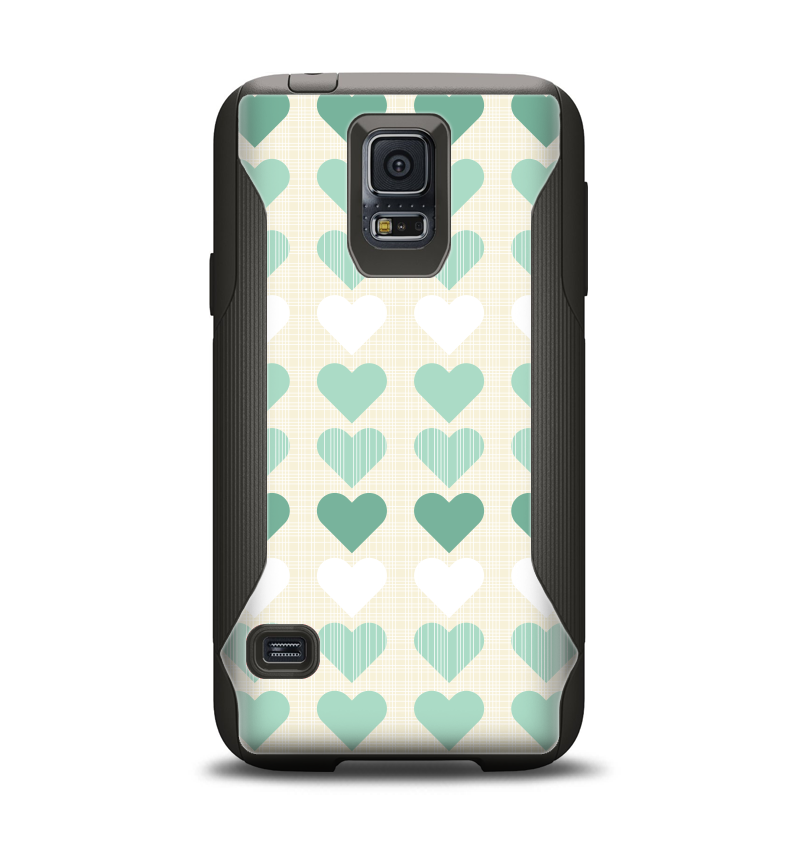 The Scratched Vintage Green Hearts Samsung Galaxy S5 Otterbox Commuter Case Skin Set