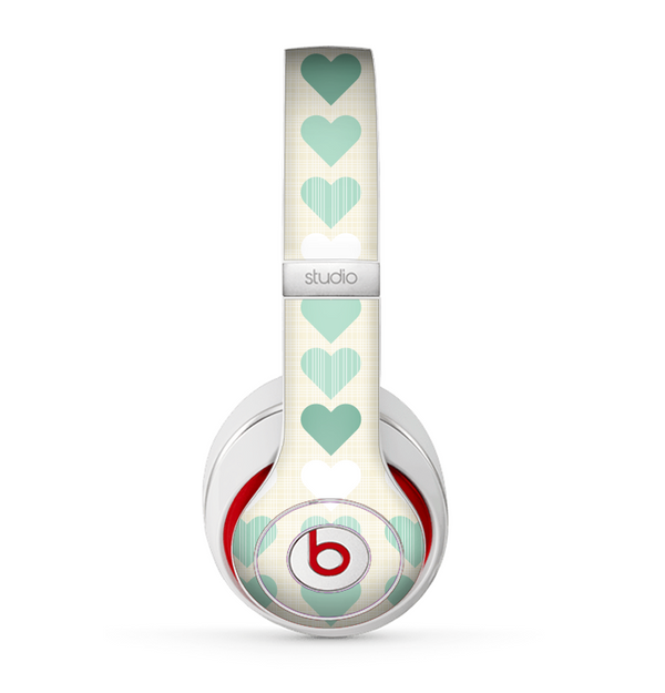 The Scratched Vintage Green Hearts Skin for the Beats by Dre Studio (2013+ Version) Headphones