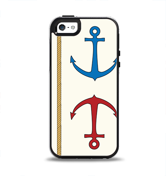 The Scratched Vintage Red Anchor Apple iPhone 5-5s Otterbox Symmetry Case Skin Set