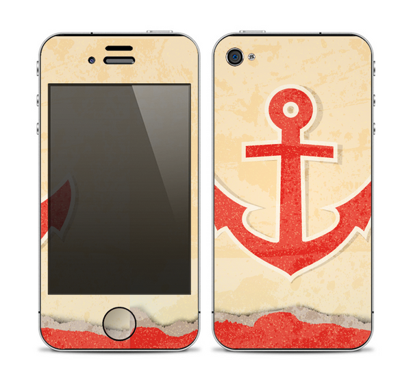 The Scratched Vintage Red Anchor copy Skin for the Apple iPhone 4-4s