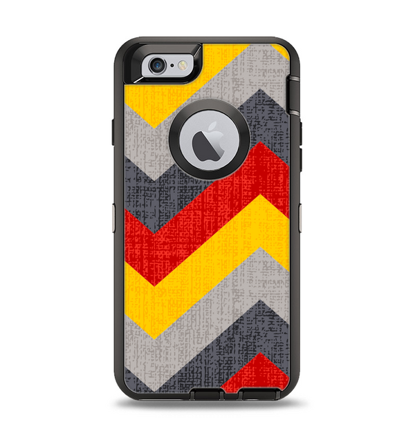 The Scratched Yellow & Red Accented Chevron Pattern V3 Apple iPhone 6 Otterbox Defender Case Skin Set