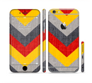 The Scratched Yellow & Red Accented Chevron Pattern V3 Sectioned Skin Series for the Apple iPhone 6 Plus