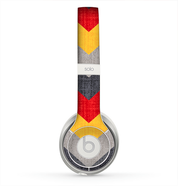The Scratched Yellow & Red Accented Chevron Pattern V3 Skin for the Beats by Dre Solo 2 Headphones