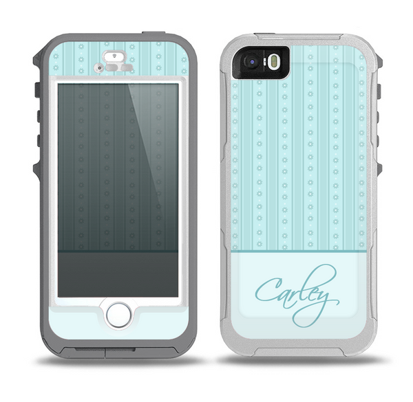 The Seamless Blue Subtle Floral Strips Name Script Skin for the iPhone 5-5s OtterBox Preserver WaterProof Case