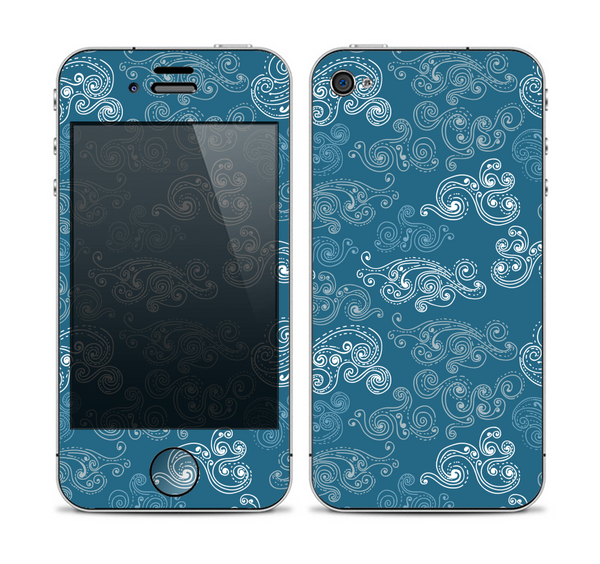 The Seamless Blue and White Paisley Swirl Skin for the Apple iPhone 4-4s