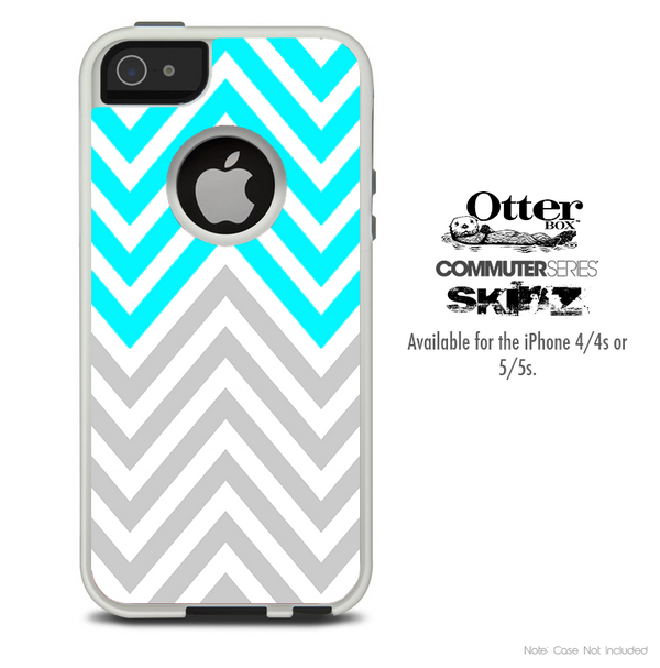 The Sharp Gray & Blue Chevron Skin For The iPhone 4-4s or 5-5s Otterbox Commuter Case