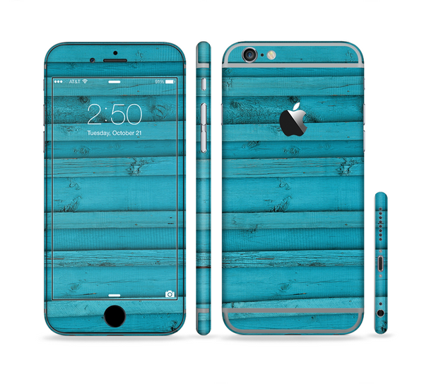 The Signature Blue Wood Planks Sectioned Skin Series for the Apple iPhone 6 Plus