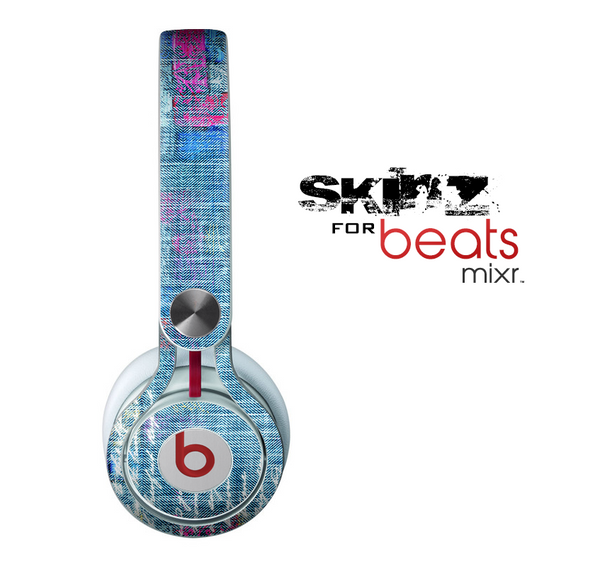 The Sketched Blue Word Surface Skin for the Beats by Dre Mixr Headphones