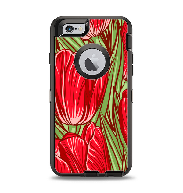 The Sketched Pink & Green Tulips Apple iPhone 6 Otterbox Defender Case Skin Set