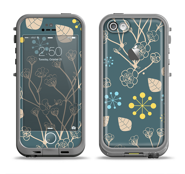 The Slate Blue and Coral Floral Sketched Lace Patterns v21 Apple iPhone 5c LifeProof Fre Case Skin Set