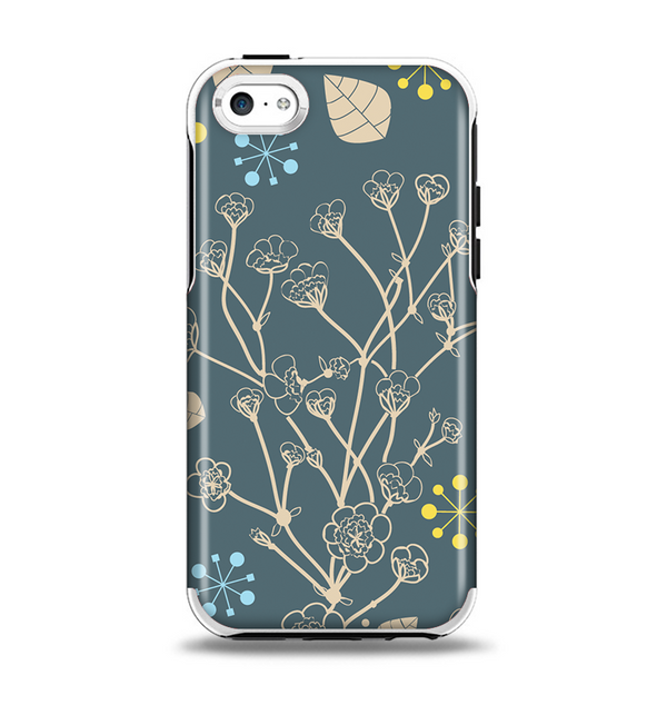 The Slate Blue and Coral Floral Sketched Lace Patterns v21 Apple iPhone 5c Otterbox Symmetry Case Skin Set