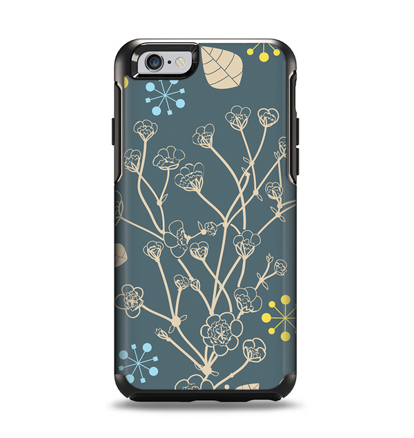 The Slate Blue and Coral Floral Sketched Lace Patterns v21 Apple iPhone 6 Otterbox Symmetry Case Skin Set