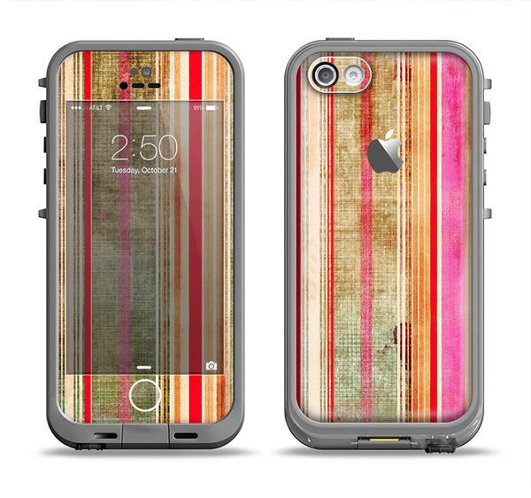 The Smudged Pink Painted Stripes Pattern Apple iPhone 5c LifeProof Fre Case Skin Set