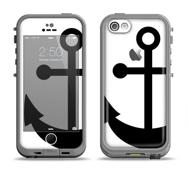 The Solid Black Anchor Silhouette Apple iPhone 5c LifeProof Fre Case Skin Set