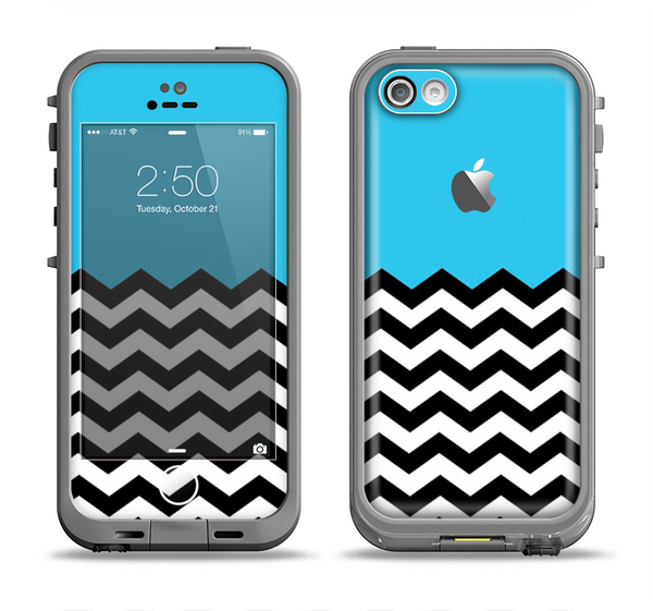 The Solid Blue with Black & White Chevron Pattern Apple iPhone 5c LifeProof Fre Case Skin Set