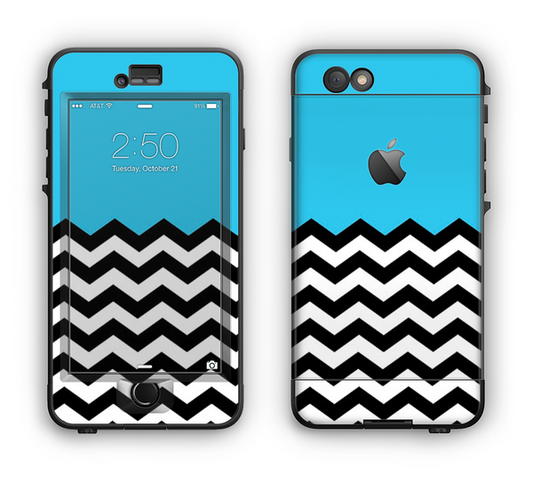 The Solid Blue with Black & White Chevron Pattern Apple iPhone 6 Plus LifeProof Nuud Case Skin Set