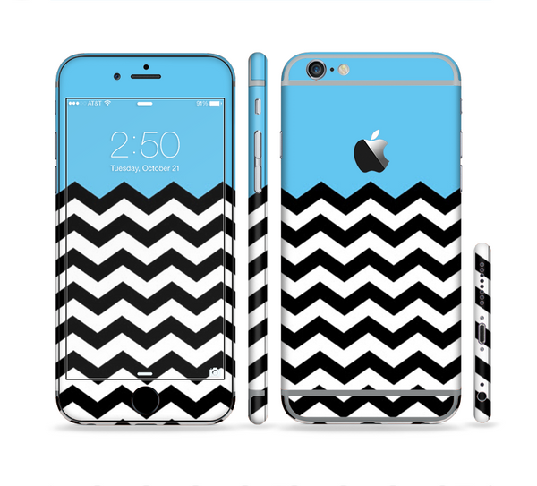 The Solid Blue with Black & White Chevron Pattern Sectioned Skin Series for the Apple iPhone 6