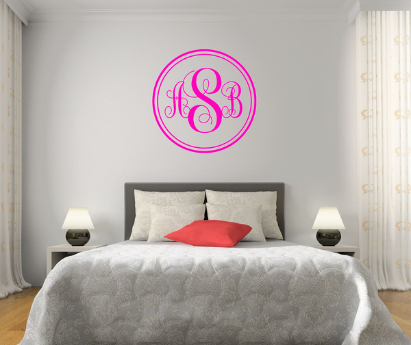 The Solid Hot Pink Script Monogram V1 Wall Decal